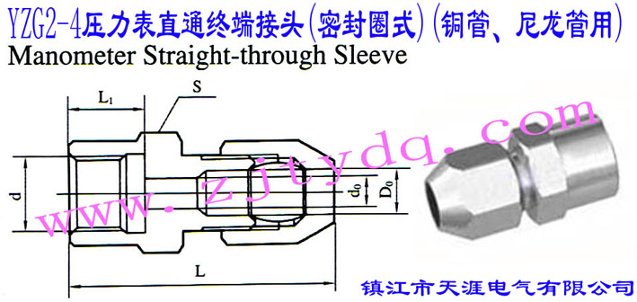 YZG2-4壓力表直通終端接頭(密封圈式)(銅管、尼龍管用)Manometer Straight-through Sleeve