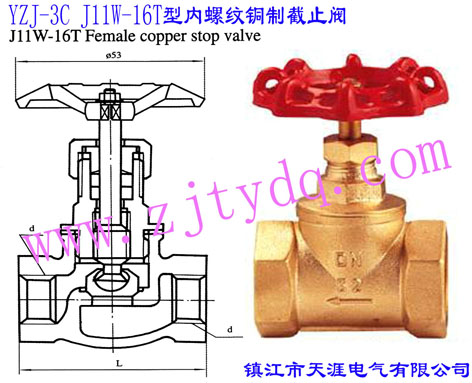 YZJ-3C J11W-16T型內(nèi)螺紋銅制截止閥YZJ-3C J11W-16T Female Screw Copper Stop Valve